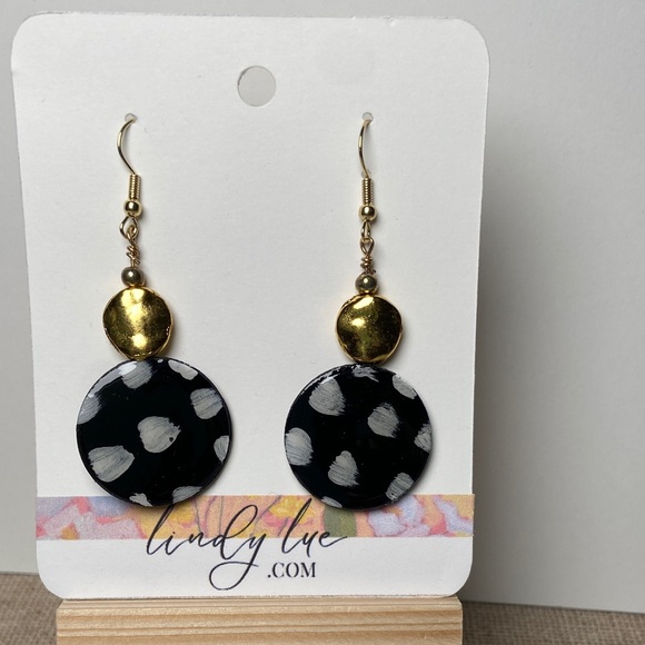 Black and Gold Dangle Earrings - Picture 2 of 4